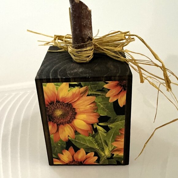 SUNFLOWER PUMPKIN BLOCK SOLID WOOD FALL DÉCOR AUTUMN THANKSGIVING - Picture 3 of 9